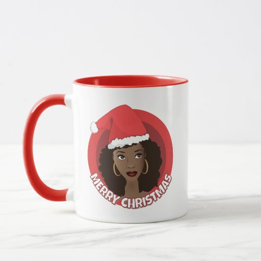 Mug Joyeux Noël, Femme noire Santa Hat (Gauche)