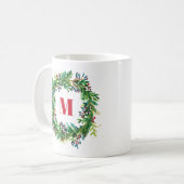 Mug Joyeux Noël Fête Monogramme de couronne initiale (Devant gauche)