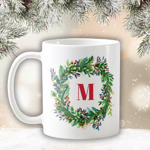 Mug Joyeux Noël Fête Monogramme de couronne initiale