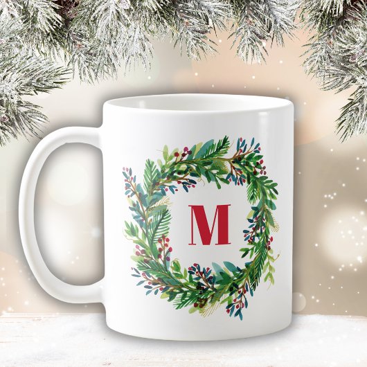 Mug Joyeux Noël Fête Monogramme de couronne initiale