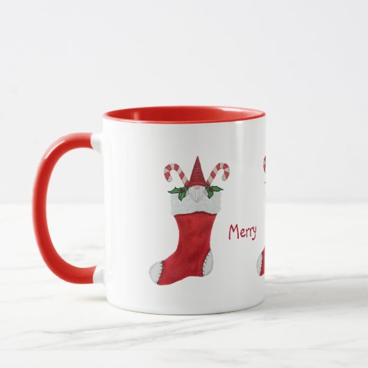 Mug Joyeux Noël Gnome en Stocking Green Holly (Gauche)