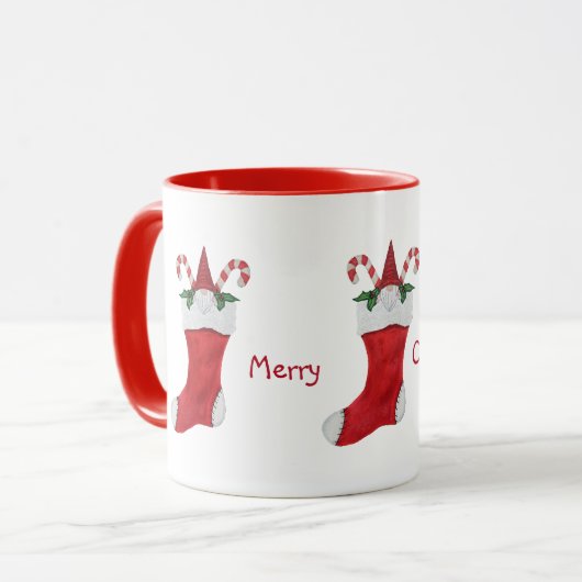 Mug Joyeux Noël Gnome en Stocking Green Holly (Devant gauche)