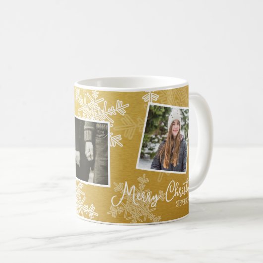 Mug Joyeux Noël Golden Snowflakes Photo Collage (Devant droit)