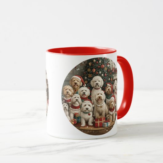 Mug Joyeux Noël Goldendoodle Chiens de chiot (Devant droit)