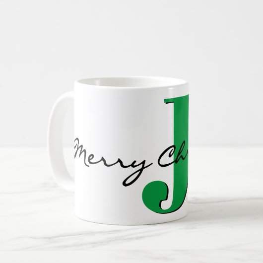 Mug Joyeux Noël gras vert initial 11oz classique (Devant gauche)