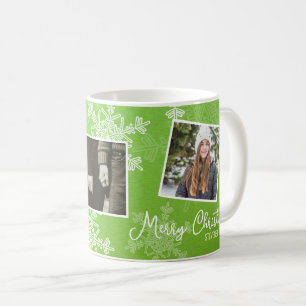 Mug Joyeux Noël Green Snowflakes Photo Collage