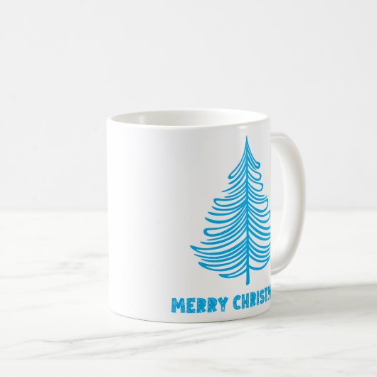 Mug Joyeux Noël Hiver Bleu Arbre à manches longues (Devant droit)