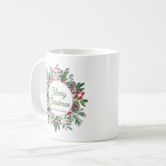 Mug joyeux noël hiver verdure écriture verte (Devant gauche)