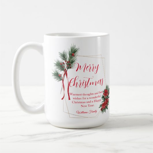 Mug joyeux noël hiver verdure fleurie rouge vert (Gauche)