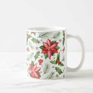 Mug Joyeux Noël Holly Poinsettia Flower Holiday