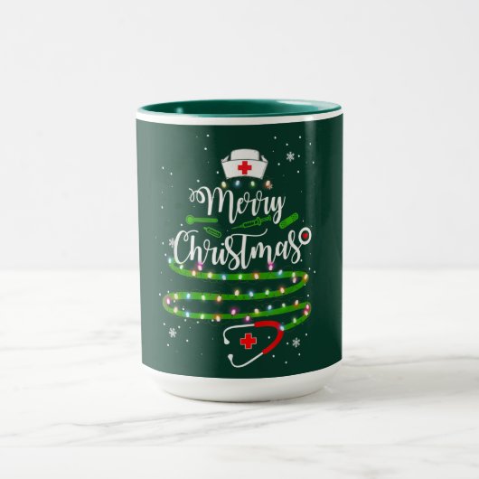 Mug Joyeux Noël Infirmière – Conception d'arbre de Noë (Centre)
