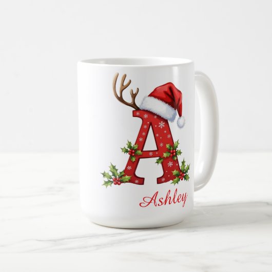 Mug Joyeux Noël initiale A monogramme (Devant droit)