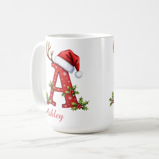 Mug Joyeux Noël initiale A monogramme (Devant gauche)