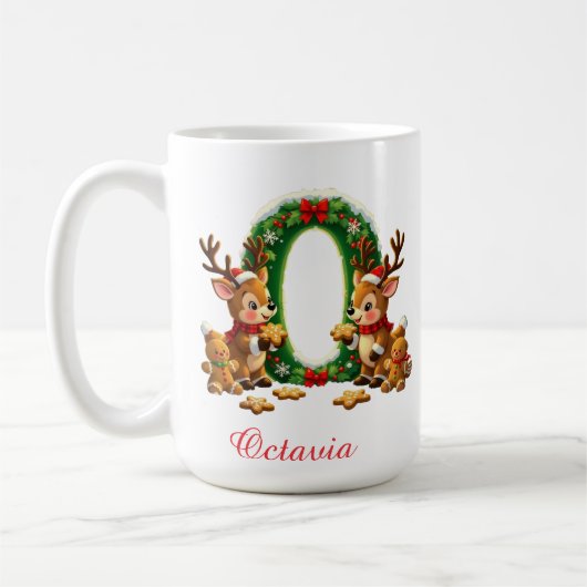 Mug Joyeux Noël initiale de monogramme personnalisé O (Gauche)
