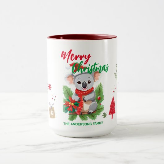 Mug Joyeux Noël Koala Père Noël rouge et vert Sc (Centre)