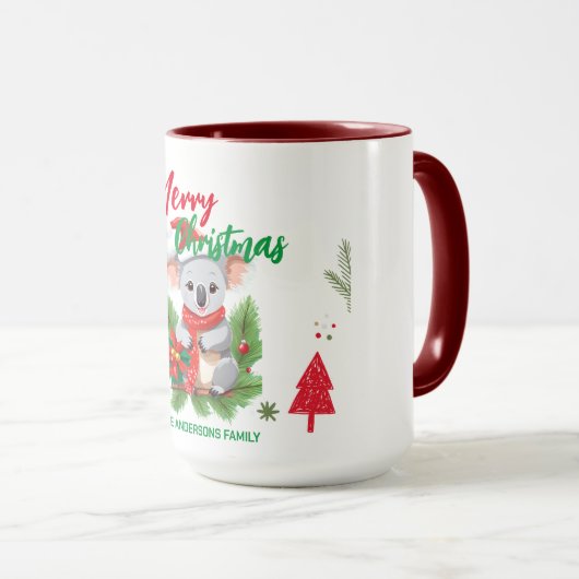 Mug Joyeux Noël Koala Père Noël rouge et vert Sc (Devant droit)
