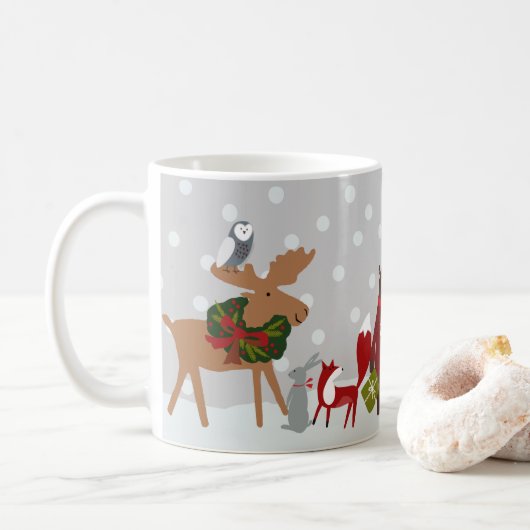 Mug Joyeux Noël Les animaux des bois de neige personna (Avec donut)