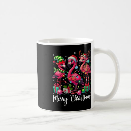 Mug Joyeux Noël Lumières Flamant rose Santa Hat Snow X (Droite)