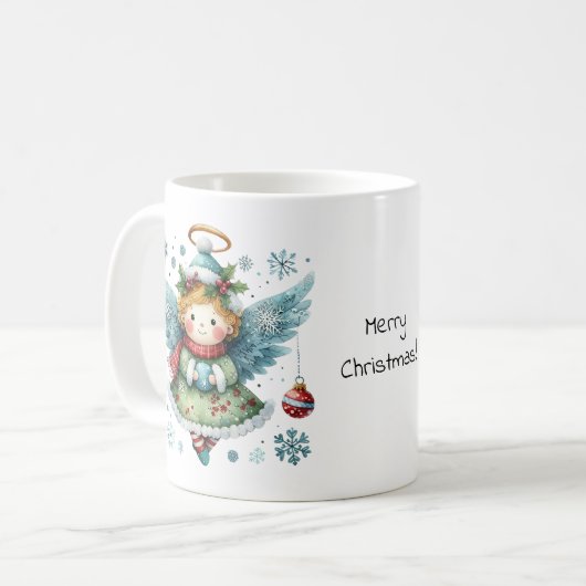 Mug Joyeux Noël mignon Angel style d'art populaire (Devant gauche)