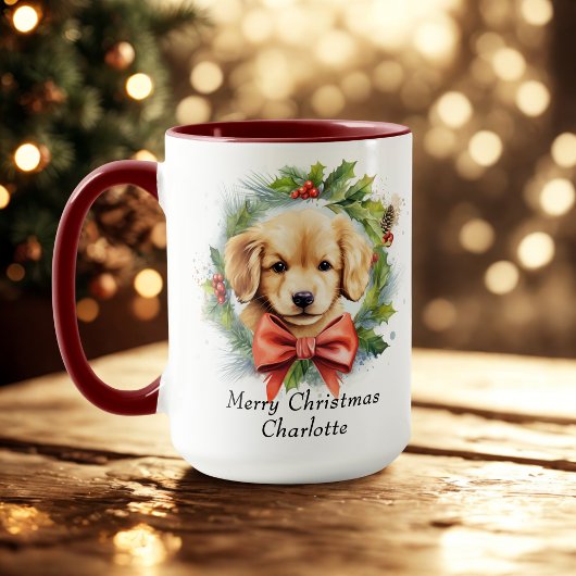 Mug Joyeux Noël mignon Aquarelle Chien Chien Chien Nom