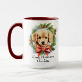 Mug Joyeux Noël mignon Aquarelle Chien Chien Chien Nom (Gauche)