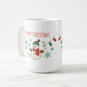 Mug Joyeux Noël, Mignonne bonhomme de neige, lumières (Devant gauche)
