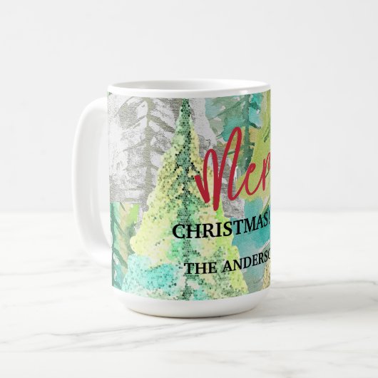Mug Joyeux Noël moderne Abstrait hiver aquarelle (Devant gauche)