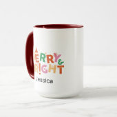 Mug Joyeux Noël moderne et nom coloré brillant (Devant gauche)