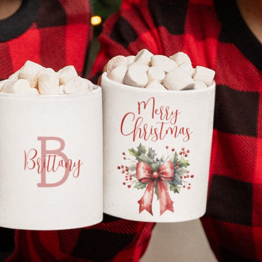 Mug Joyeux Noël moderne Script Red Bow Personnalisé