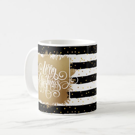 Mug Joyeux Noël noir blanc rayures (Devant gauche)