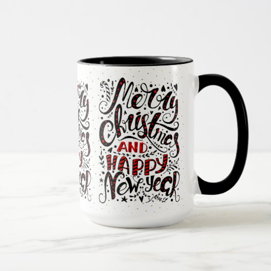 Mug Joyeux Noël Noir & Rouge Élégante Typographie (Droite)