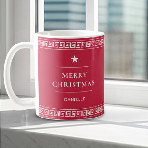 Mug Joyeux Noël Nom personnalisé Élégant Rouge élégant