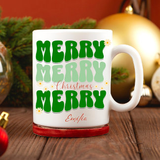 Mug Joyeux Noël Nom personnalisé Retro Vert Super
