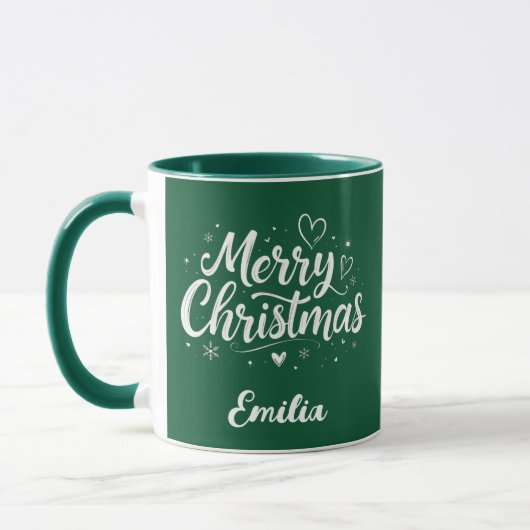 Mug Joyeux Noël Nom personnalisé Script moderne Café (Gauche)