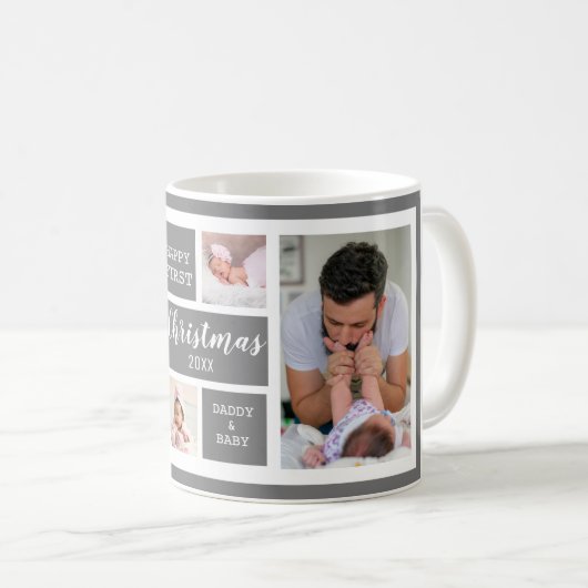 Mug Joyeux Noël Nouveau Papa 5 Photos Gris (Devant droit)