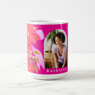 Mug Joyeux Noël Nouvelle Année Poinsettia Photo Rose C