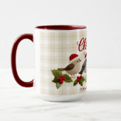 Mug Joyeux Noël Oiseaux Brodé Nom Mignon (Gauche)
