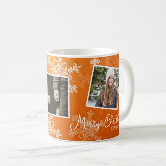 Mug Joyeux Noël Orange Snowflakes Photo Collage (Devant droit)