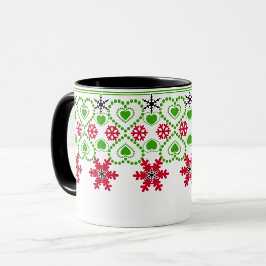 Mug Joyeux Noël ornemental flocon de neige (Devant gauche)