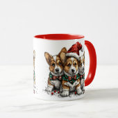 Mug Joyeux Noël Pembroke Welsh Corgi Puppies (Devant droit)