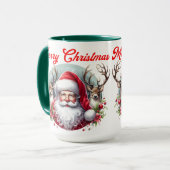 Mug Joyeux Noël Père Noël avec rennes (Devant gauche)