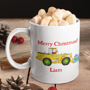 Mug Joyeux Noël Père Noël dans un bulldozer livrant un