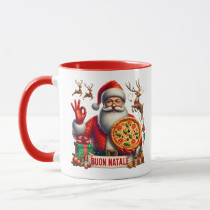 Mug Joyeux Noël Père Noël italien avec pizza et rennes