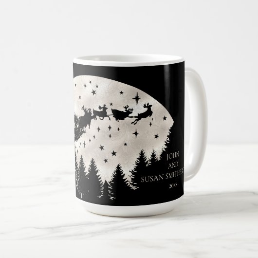 Mug Joyeux Noël Père Noël Sleigh Reindeer Pleine lune (Devant droit)