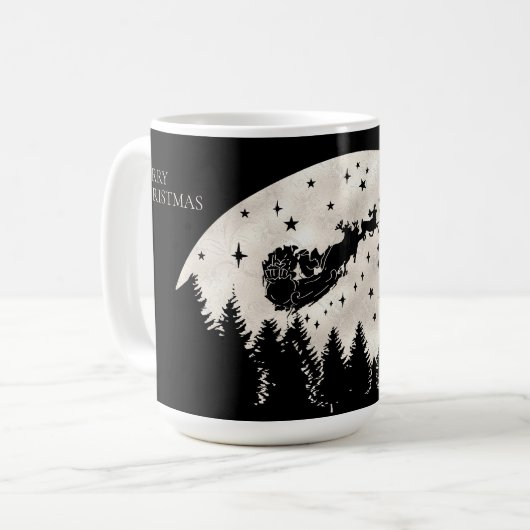 Mug Joyeux Noël Père Noël Sleigh Reindeer Pleine lune (Devant gauche)