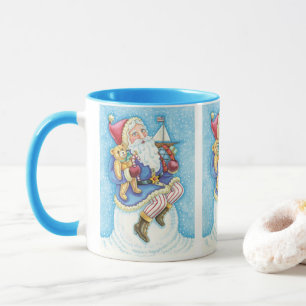 Mug Joyeux Noël, Père Noël sur boule de neige avec jou