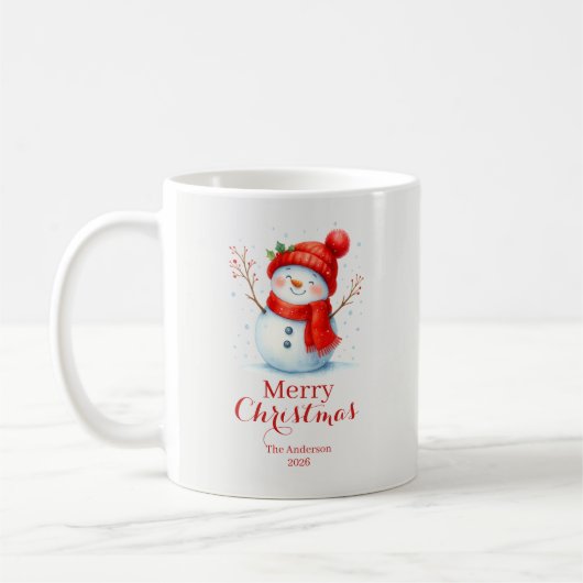 Mug Joyeux Noël personnalisé Bonhomme de neige Année p (Gauche)