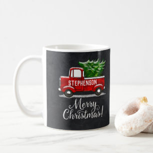 Mug Joyeux Noël personnalisé d'arbre rouge de camion