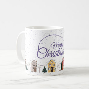 Mug Joyeux Noël Petite maison Violet étoile Nuit