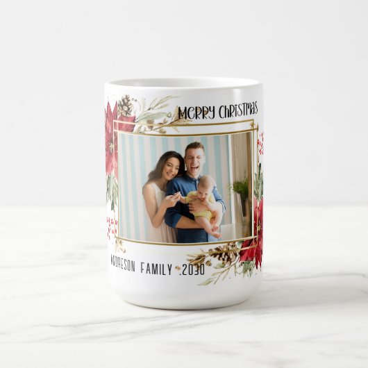 Mug Joyeux Noël Photo Moderne Fleur Rouge (Centre)